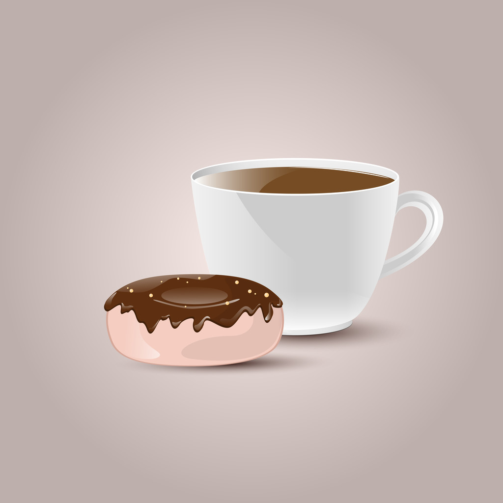 Vector illustration of coffee cup with donut.