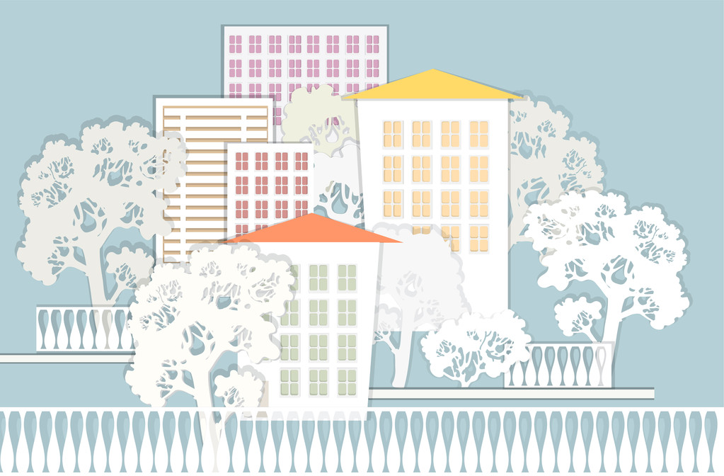 Cute architectural background. Vector illustration.