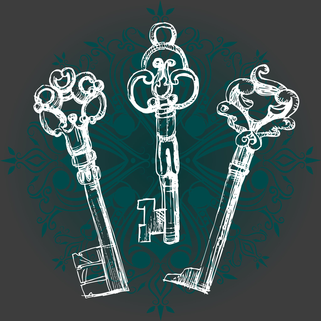 Vector vintage keys. Vector illustration.