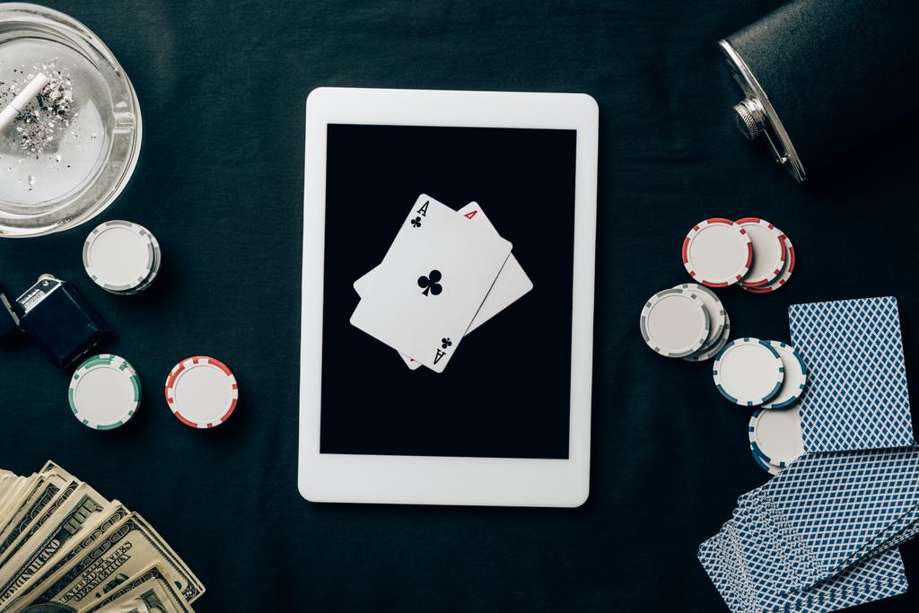 Online Gambling With Playing Cards And Chips Free Stock Photo and Image