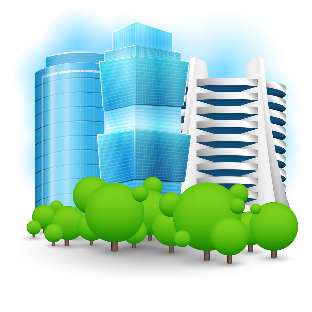 高層ビルと緑の風景 ロイヤリティフリーのベクターグラフィック画像