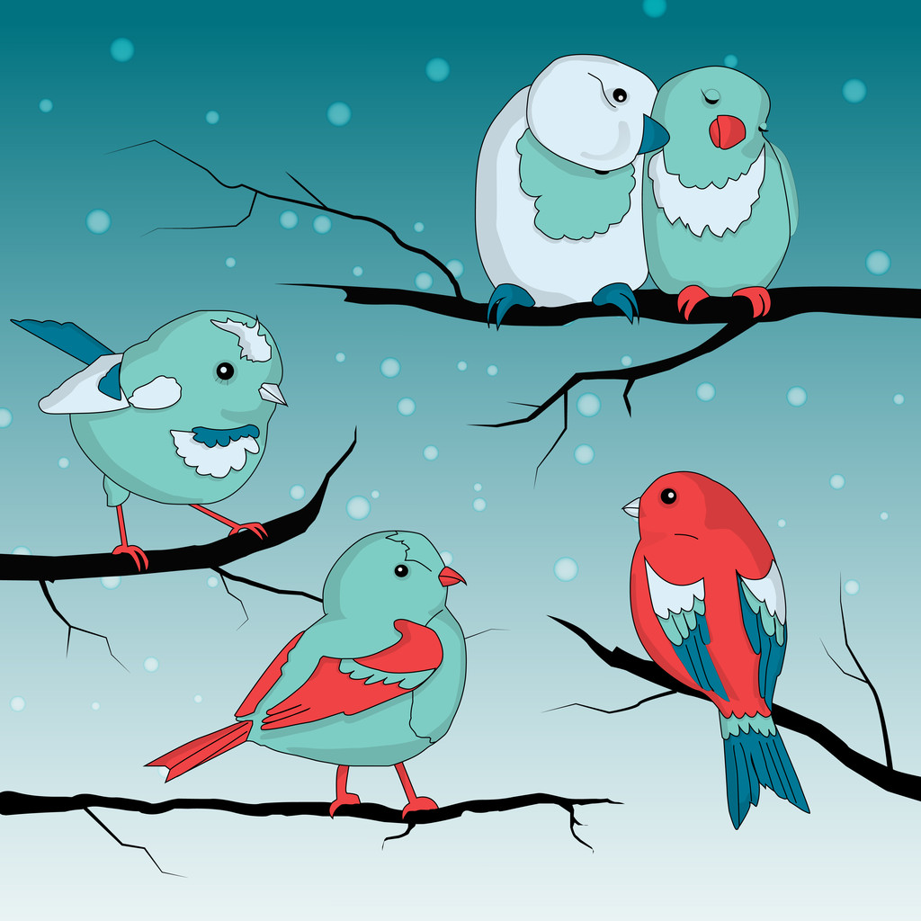 冬景色にかわいい小さな鳥ロイヤリティフリーのベクターグラフィック画像