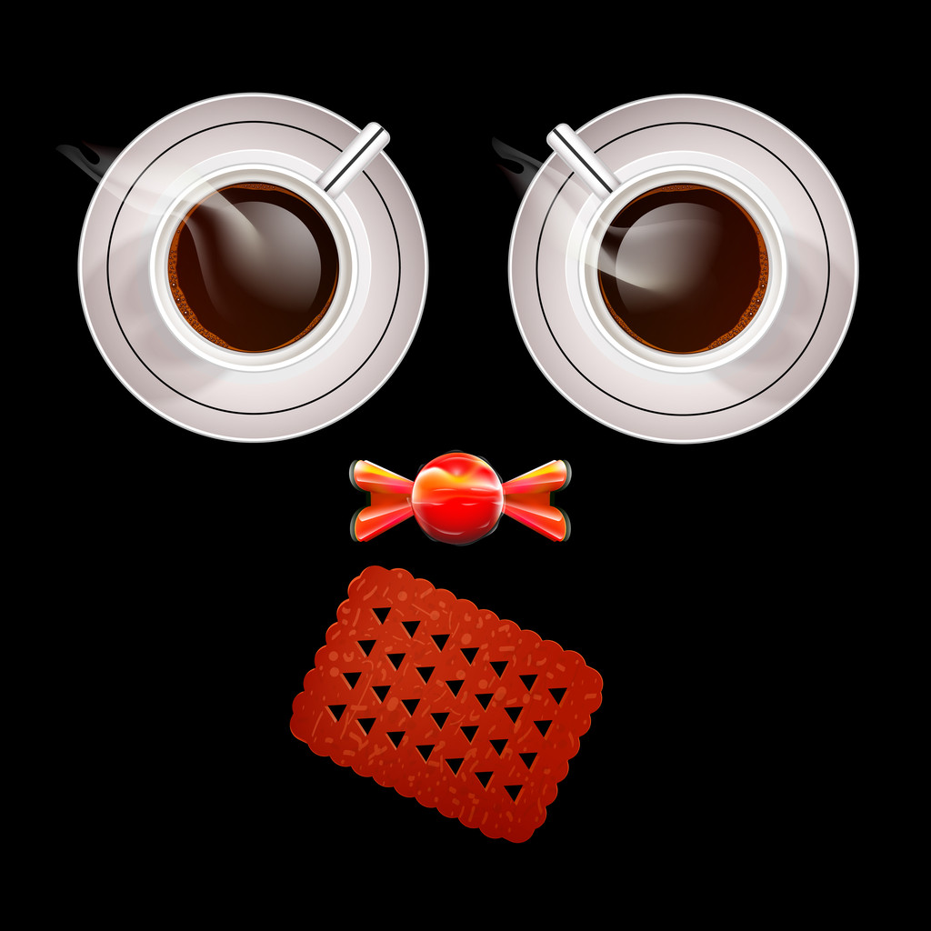 Two cup of coffee and sweets. Vector illustration
