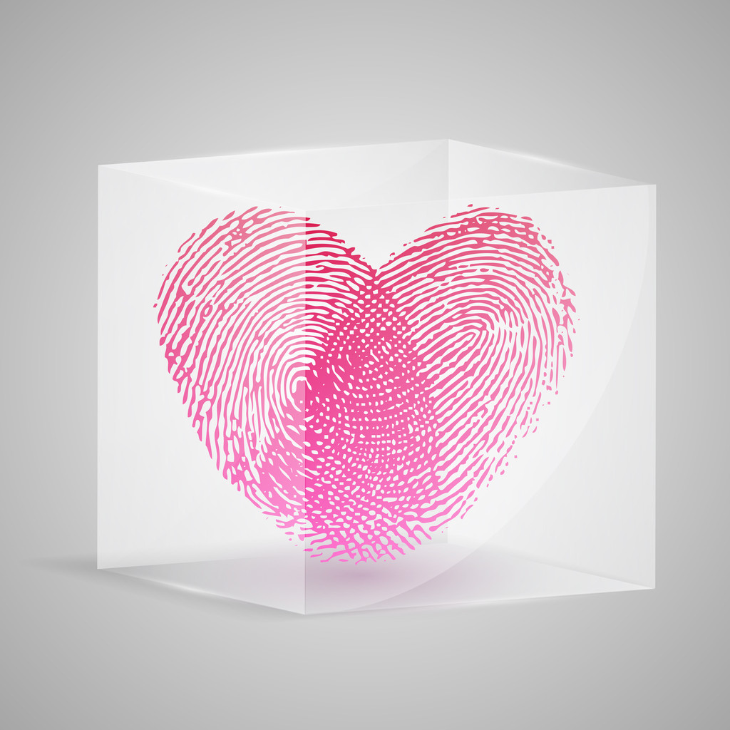 ガラスの箱で心臓の形の指紋します ベクトル イラスト ロイヤリティフリーのベクターグラフィック画像