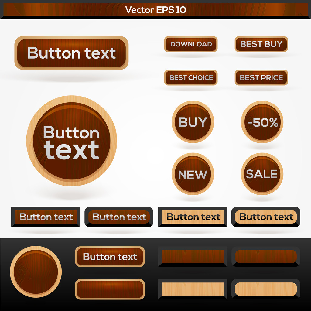 Set of vector wooden sale buttons
