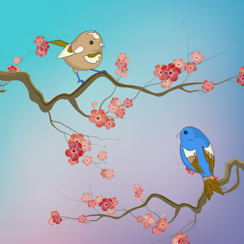 春の花の枝に座っている鳥 ロイヤリティフリーのベクターグラフィック画像