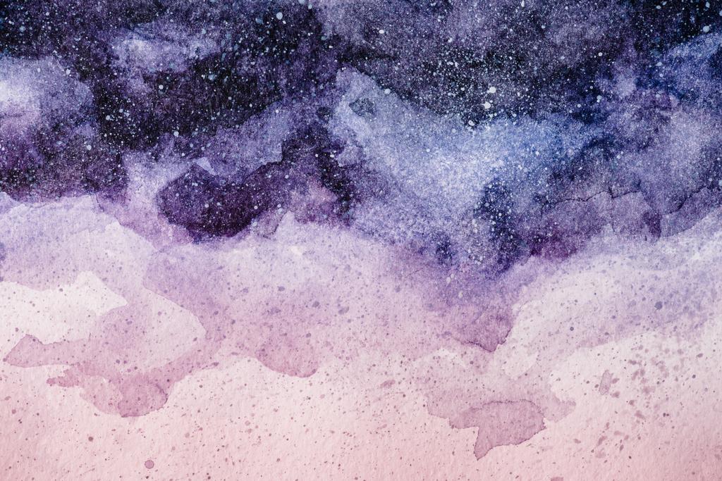 紫とピンクの水彩画と夜の空の絵の完全なフレームの画像の背景が描画します ロイヤリティフリー写真 画像素材