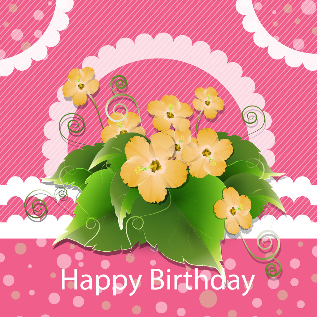 花とかわいいお誕生日カード ベクトル イラストロイヤリティフリーのベクターグラフィック画像