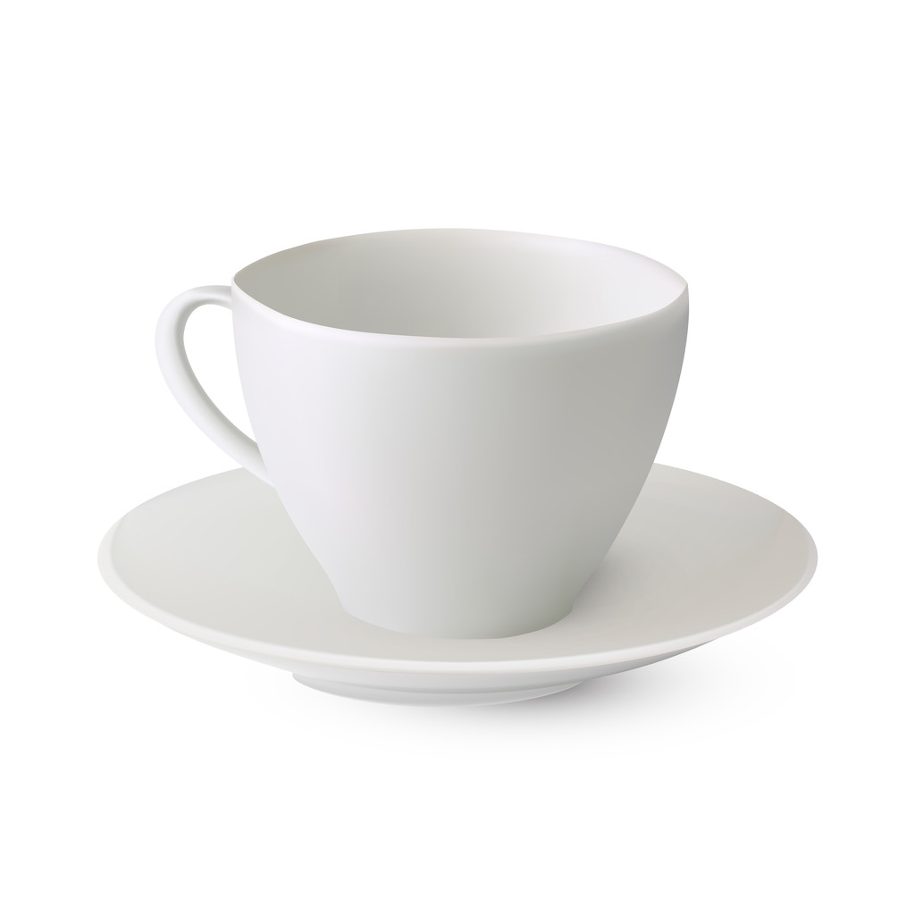 White teacup on saucer. Vector illustration