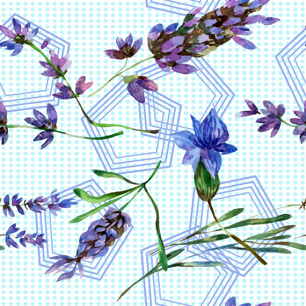 美しい紫色のラベンダーの花は白で隔離 水彩画背景イラスト 水彩描画ファッション Aquarelle シームレスな背景パターン ロイヤリティフリー写真 画像素材
