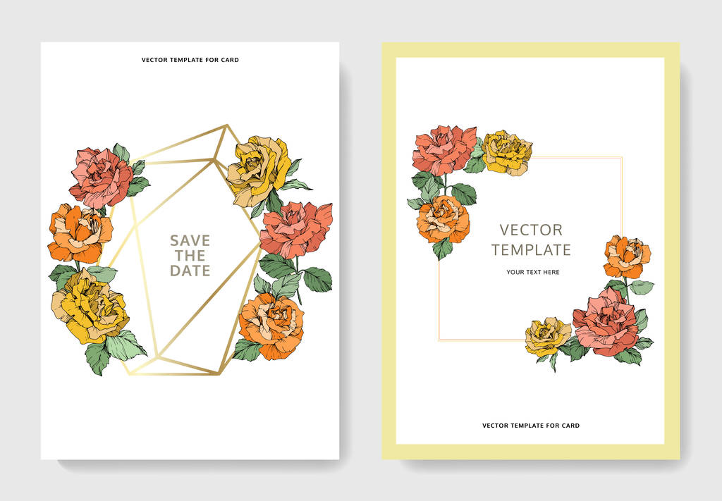 ベクトルはバラの花です 花柄ボーダーの結婚式のカード ありがとう Rsvp 招待エレガントなカード イラスト グラフィック セット ロイヤリティフリーのベクターグラフィック画像