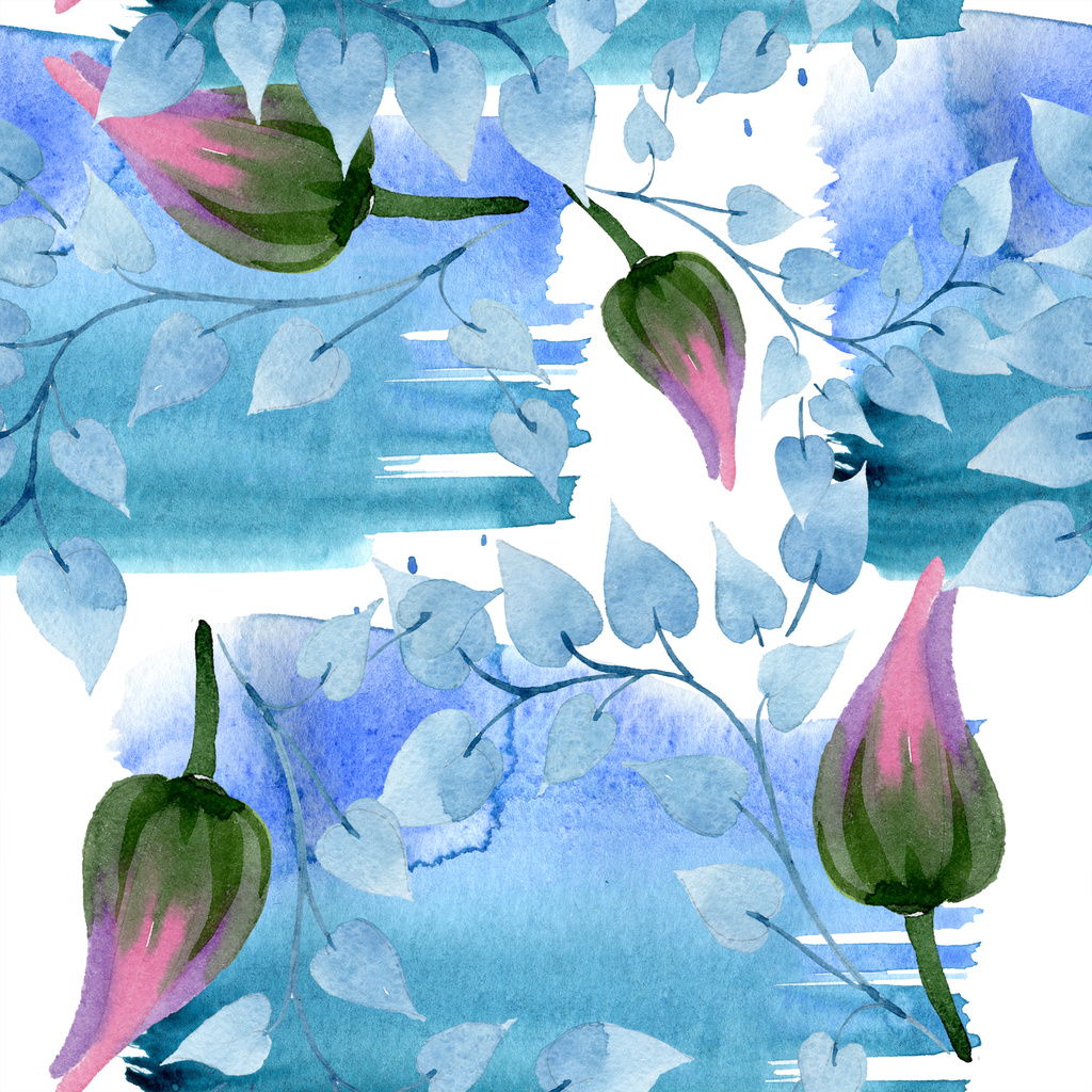 飾り花植物の花 水彩画背景イラスト セット 水彩描画のファッション Aquarelle 分離します シームレスな背景パターン 壁紙印刷手触りの生地 ロイヤリティフリー写真 画像素材