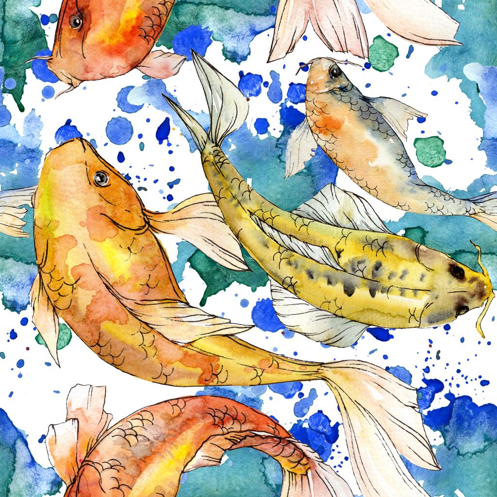 水彩水生水中カラフルな熱帯魚セット 紅海とエキゾチックなつれたら 黄金の魚 背景 テクスチャ ラッパー パターン Aquarelle 要素 ロイヤリティフリー写真 画像素材