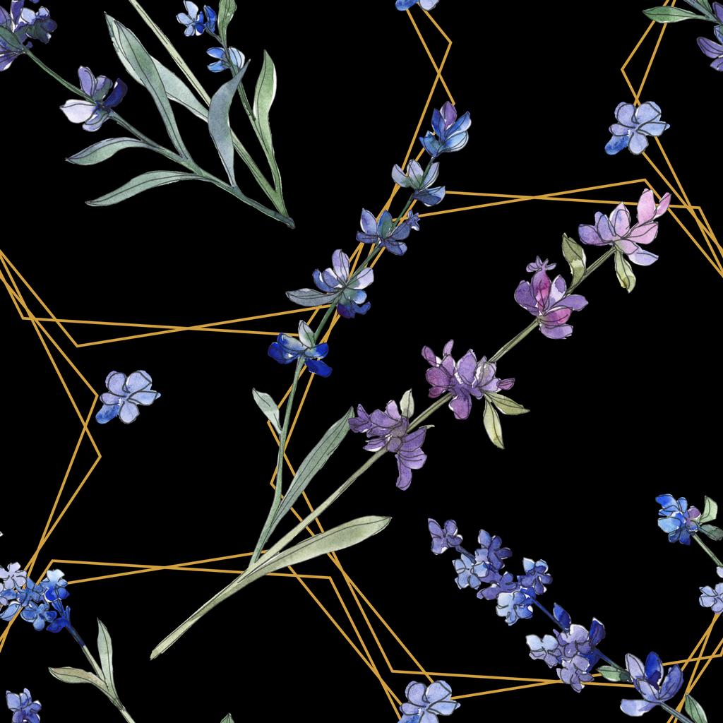 紫のラベンダーの植物の花 野生春葉ワイルドフラワー 水彩イラスト セット 水彩描画のファッション Aquarelle 分離します シームレスな背景パターン 壁紙印刷手触りの生地 ロイヤリティフリー写真 画像素材