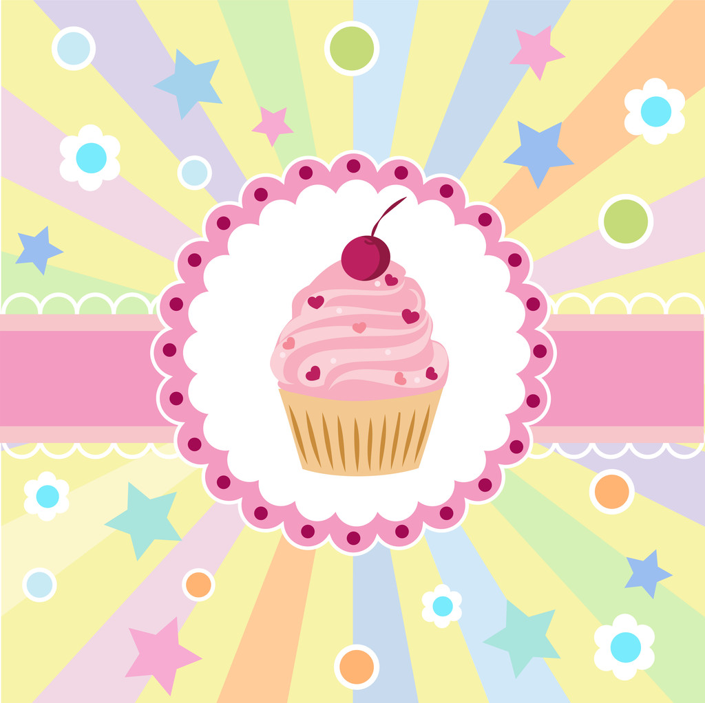 カップケーキでかわいいお誕生日カード ベクターイラストロイヤリティフリーのベクターグラフィック画像