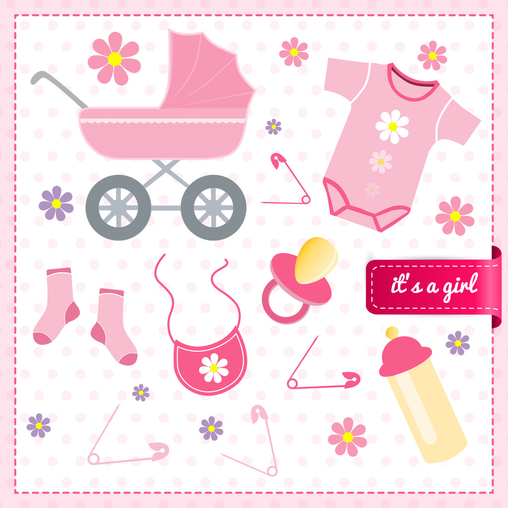 赤ちゃんの女の子の発表カード ベクターイラストロイヤリティフリーのベクターグラフィック画像