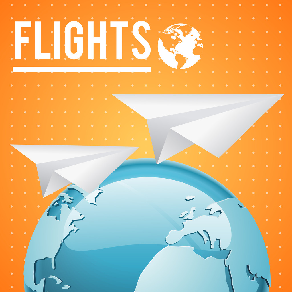 ベクトルの地球とオレンジ色の背景上の 2 つの紙飛行機ロイヤリティフリーのベクターグラフィック画像