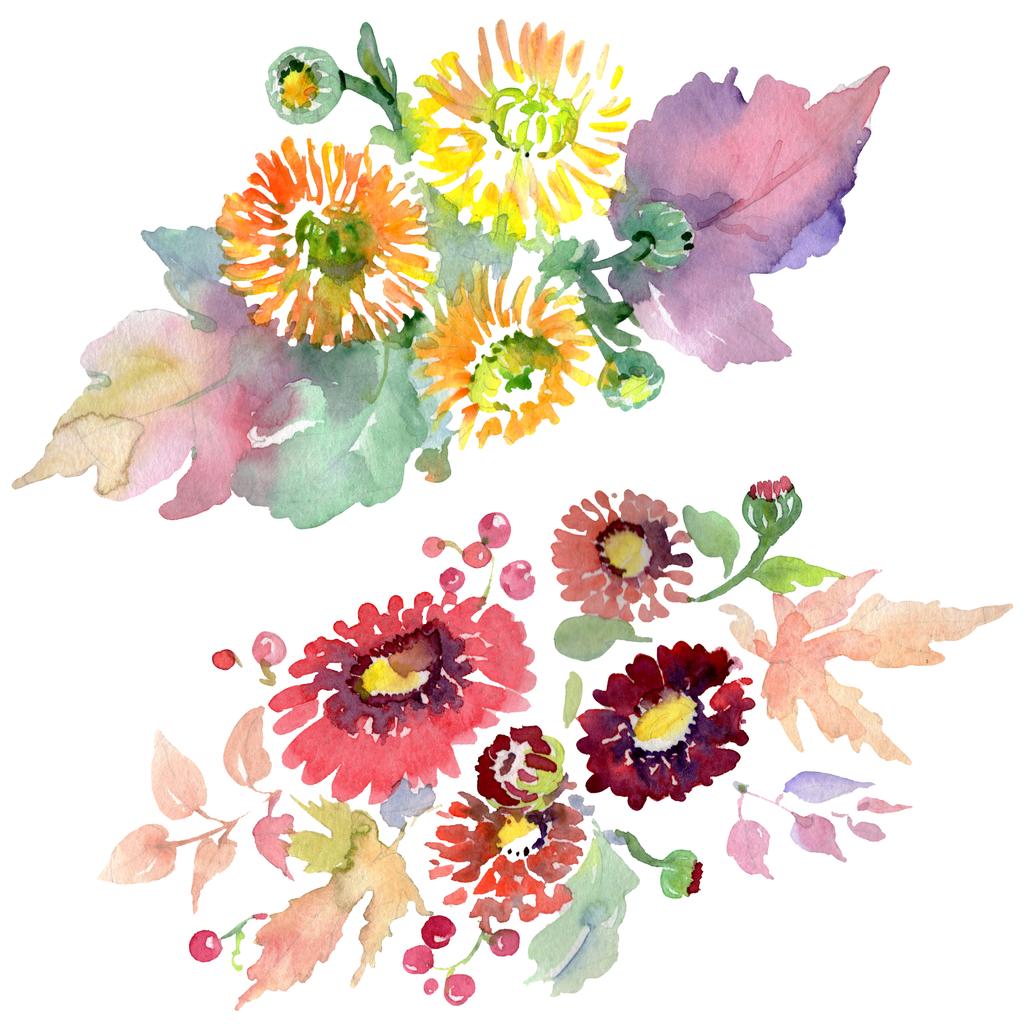 花と果物を持つ花束 水彩画背景イラスト セット ロイヤリティフリー写真 画像素材