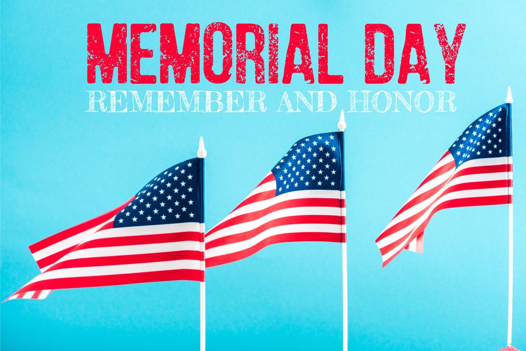 記念日青のレタリングとアメリカの旗 ロイヤリティフリー写真 画像素材