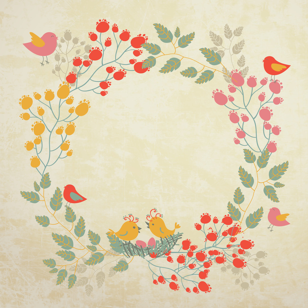 Background with flowers and birds