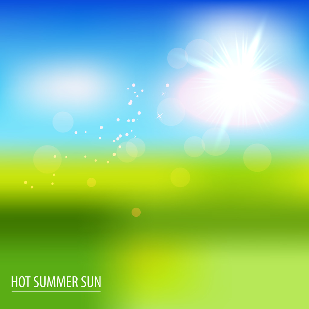 緑の野原と夏の太陽と青い空 ベクトル イラスト ロイヤリティフリーのベクターグラフィック画像