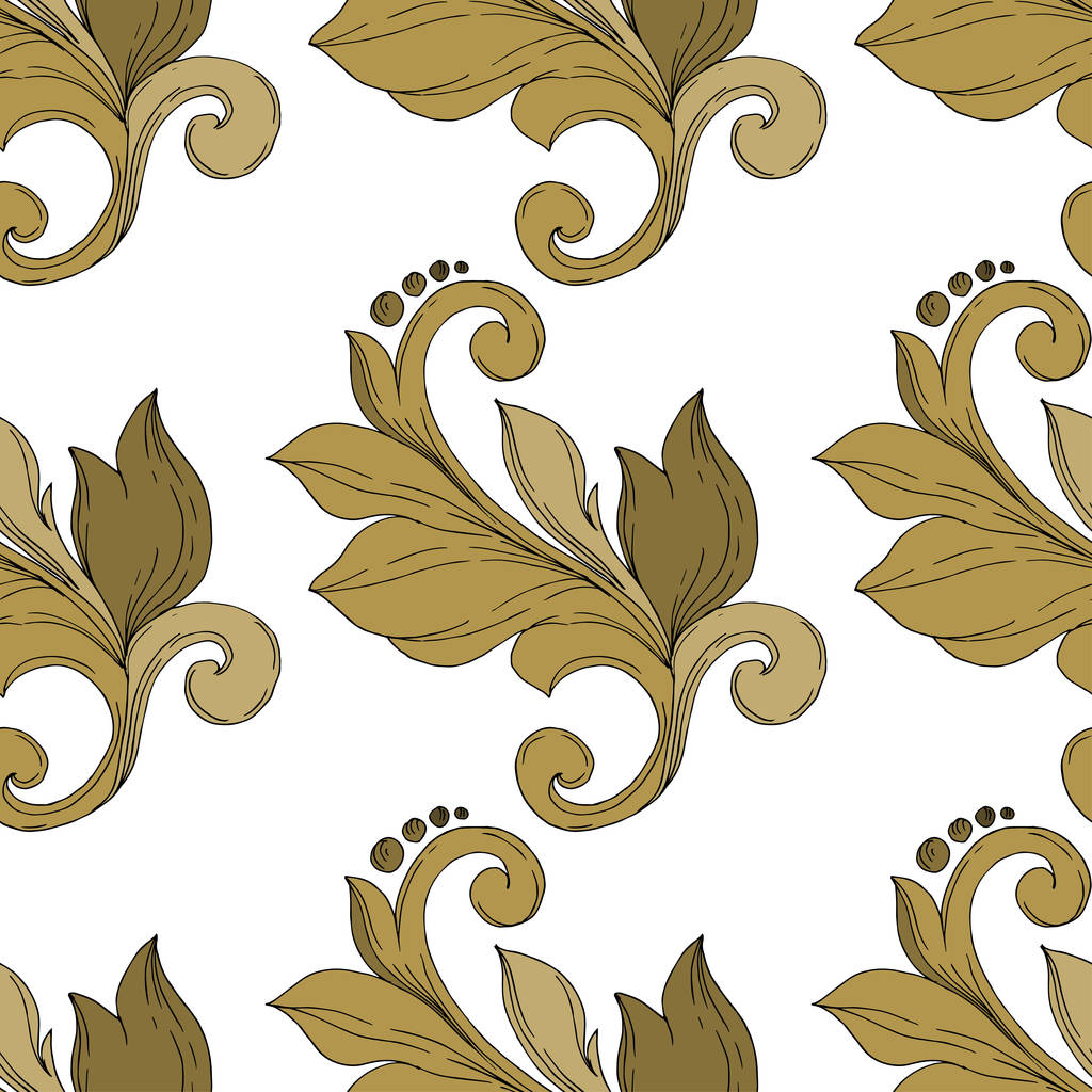 Vector Golden monogram floral ornament. Baroque design elements. Black and white engraved ink art. Seamless background pattern. Fabric wallpaper print texture.