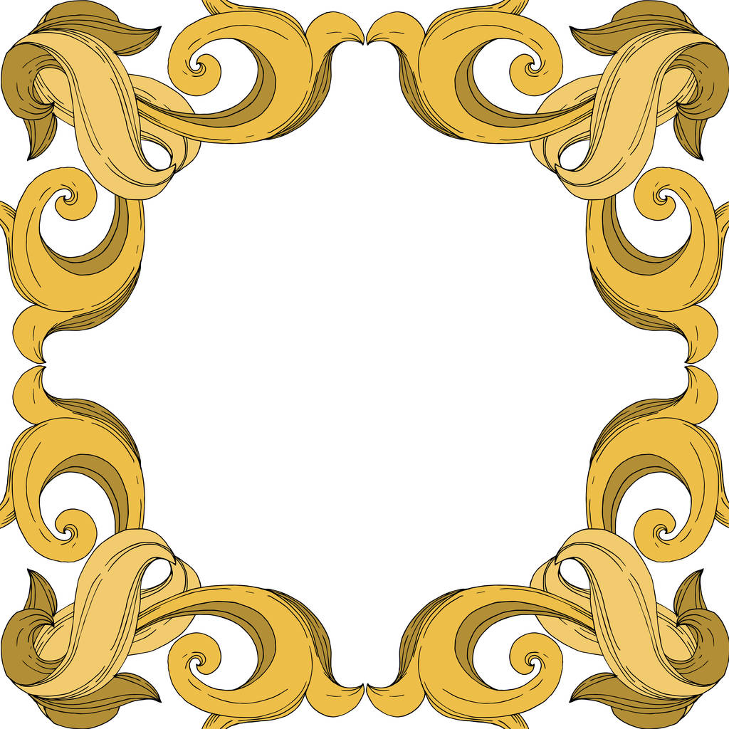 Vector Golden monogram floral ornament. Baroque design elements. Black and white engraved ink art. Frame border ornament square on white background.