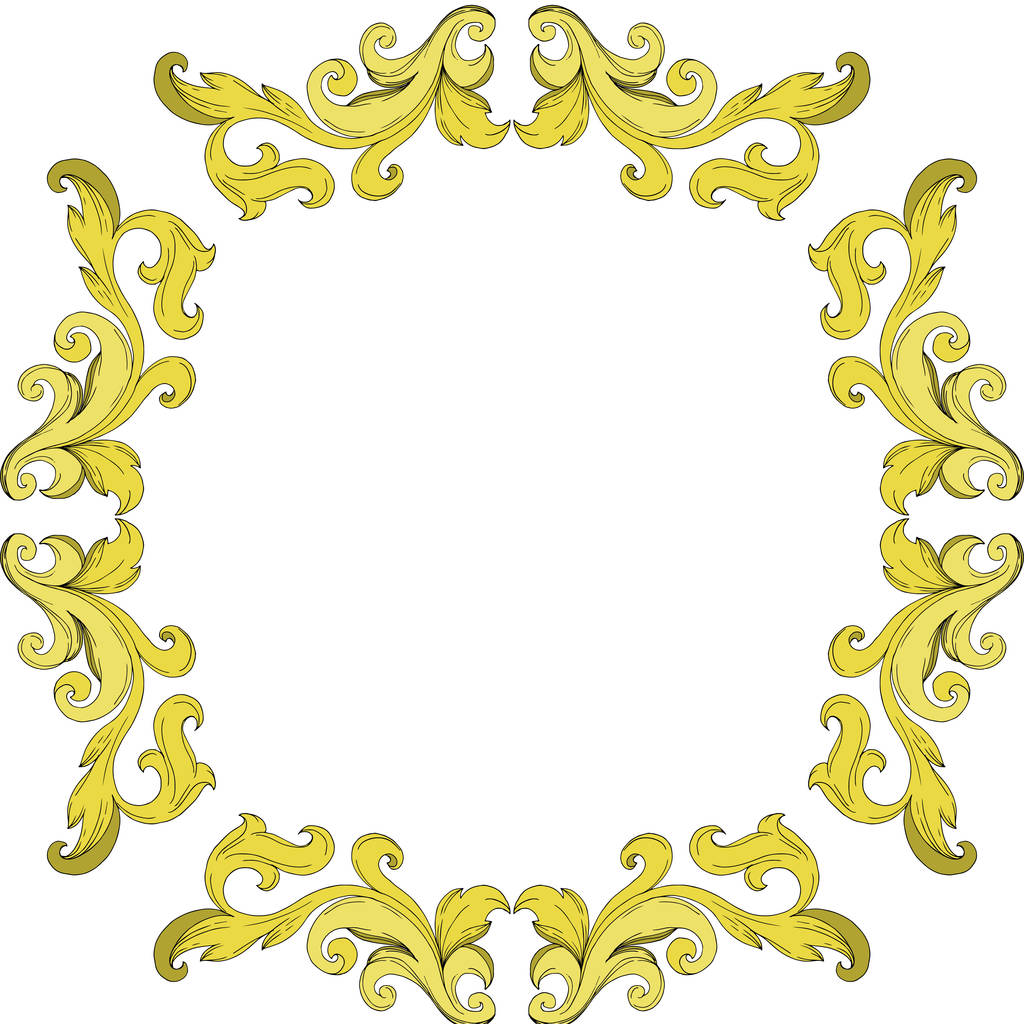 Vector Golden monogram floral ornament. Baroque design elements. Black and white engraved ink art. Frame border ornament square on white background.