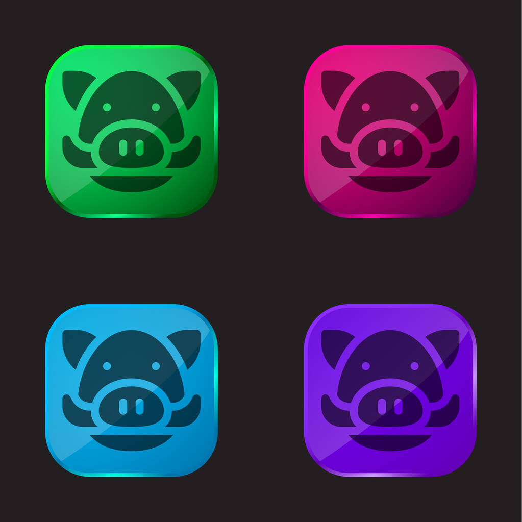 Boar four color glass button icon