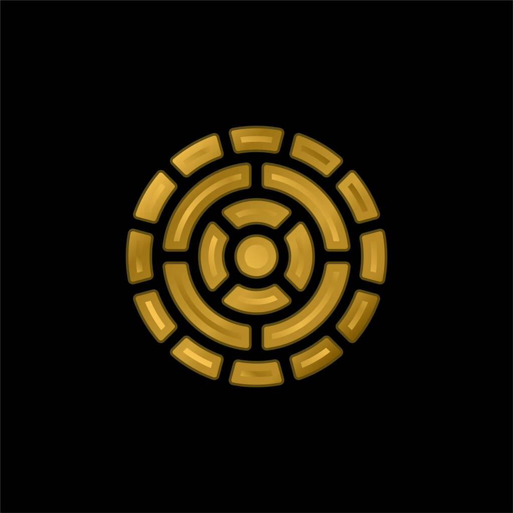 Aztec Calendar gold plated metalic icon or logo vector