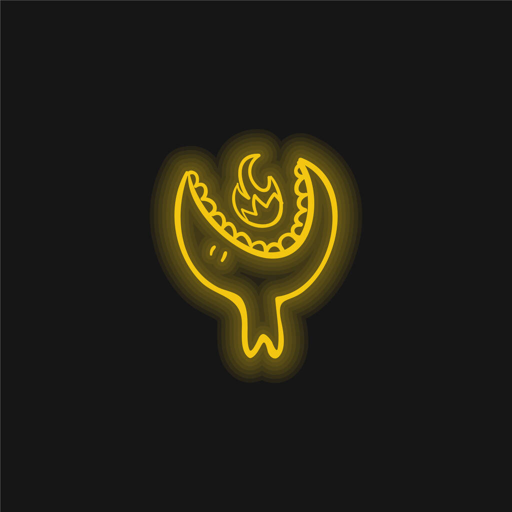 Big Halloween Monster Head With Open Mouth Eating An Animal yellow glowing neon icon