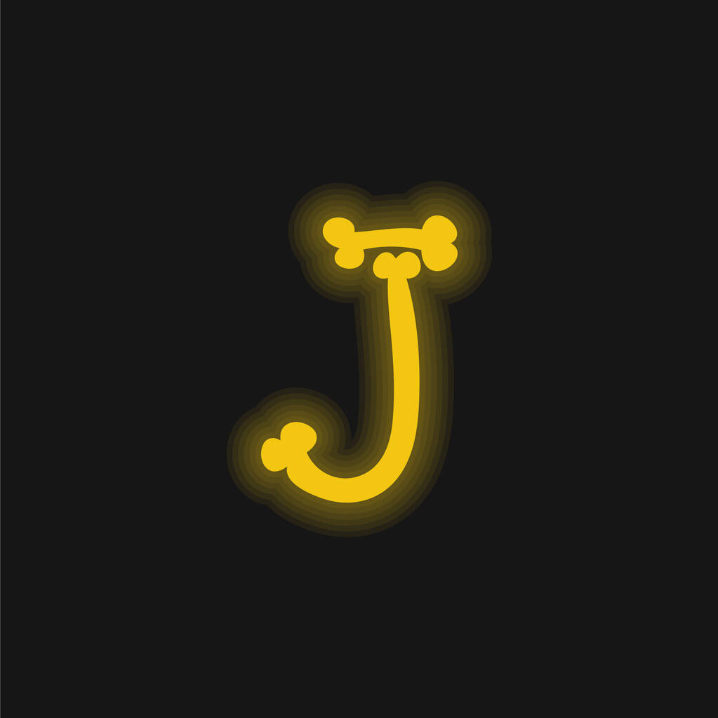 Bones Halloween Typography Letter J yellow glowing neon icon
