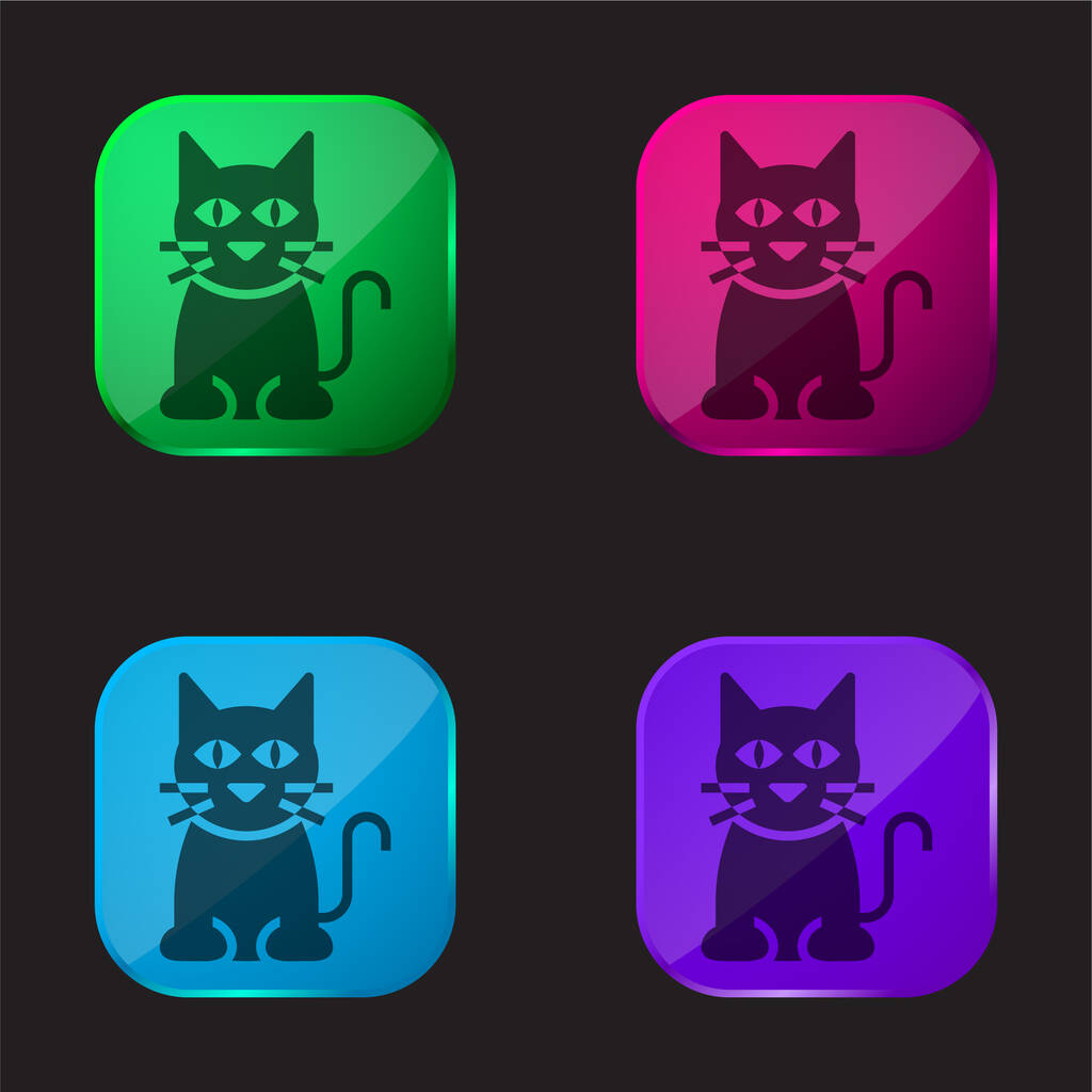 Black Cat four color glass button icon