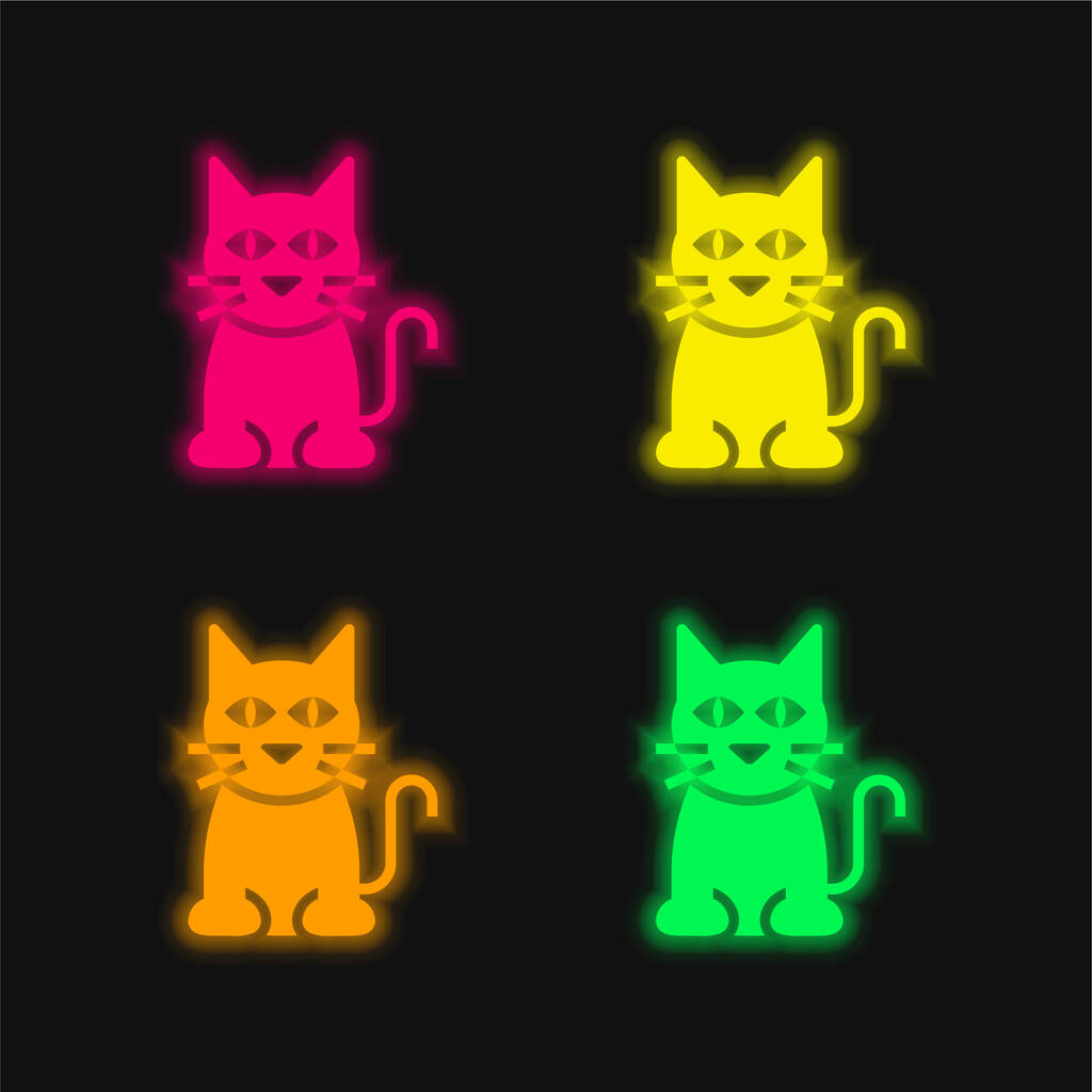 Black Cat four color glowing neon vector icon