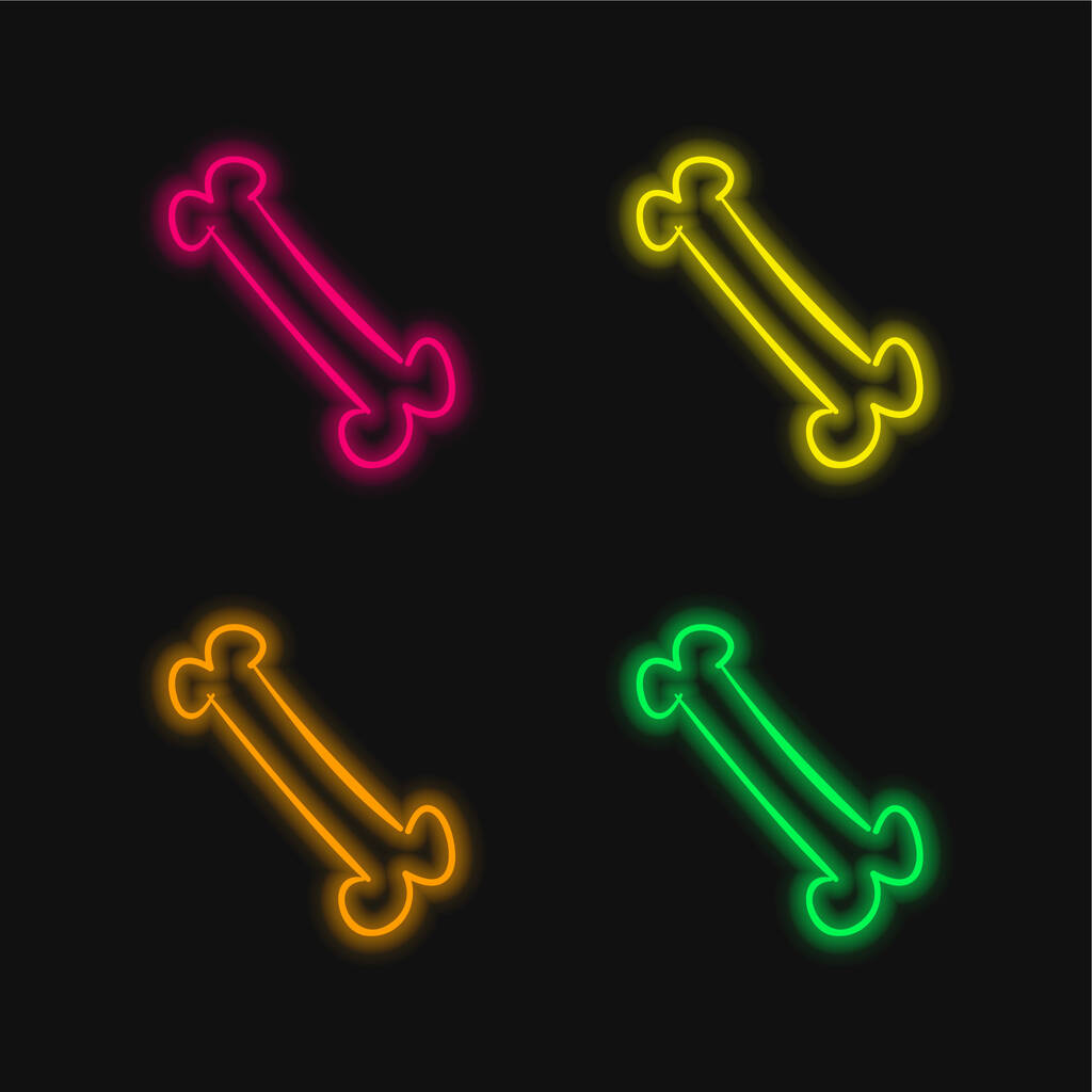 Bone Outlined Shape four color glowing neon vector icon