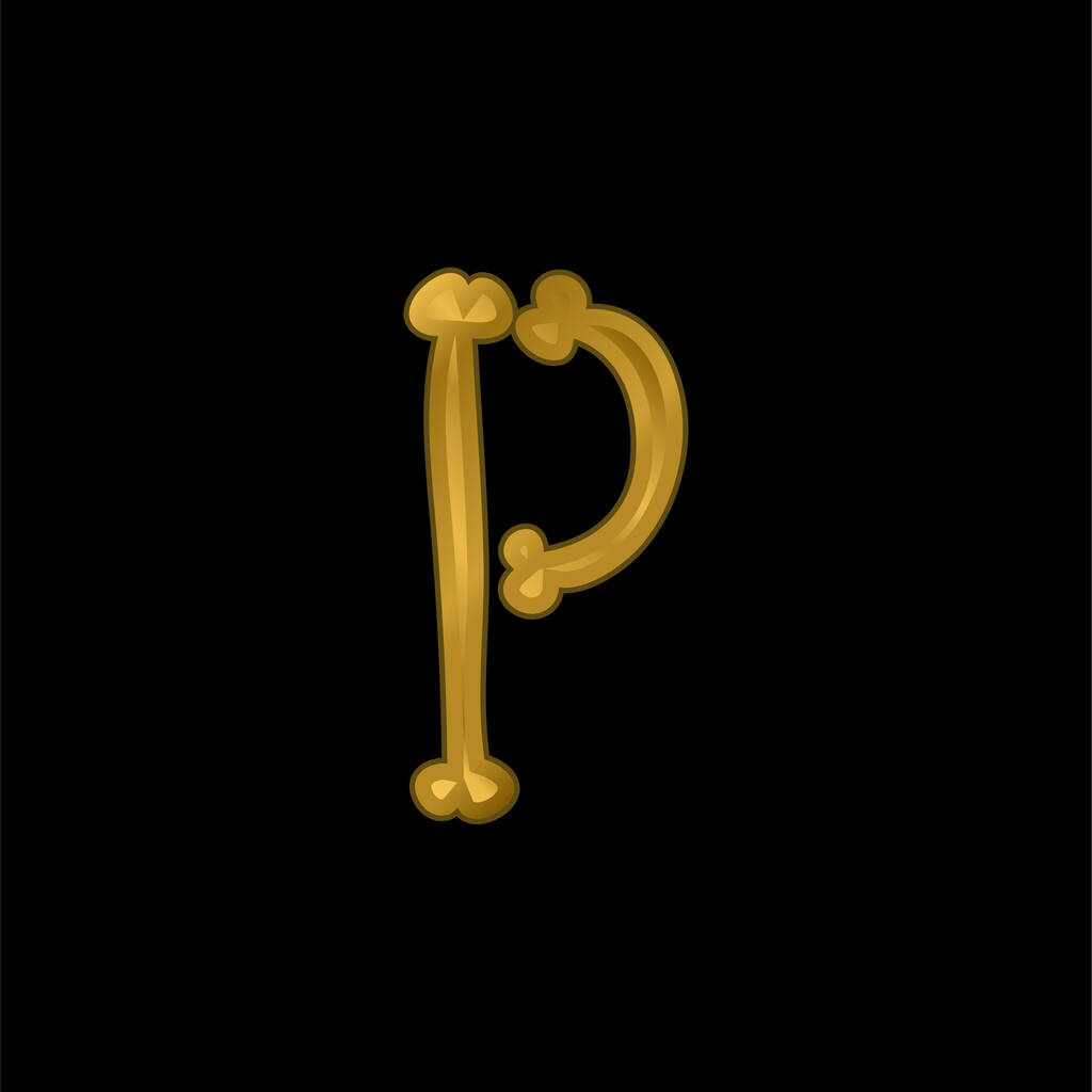 Bones Halloween Typography Filled Shape Of Letter P gold plated metalic icon or logo vector