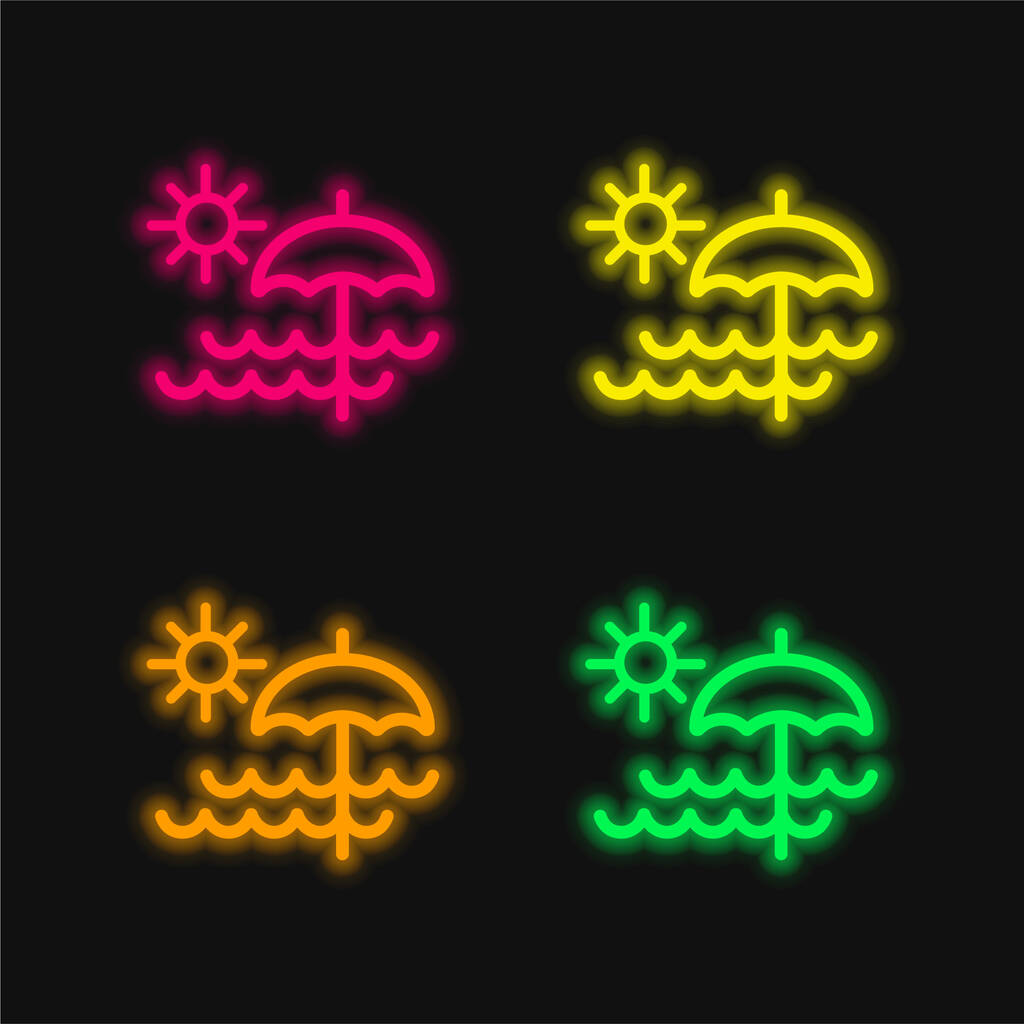 Beach Day four color glowing neon vector icon