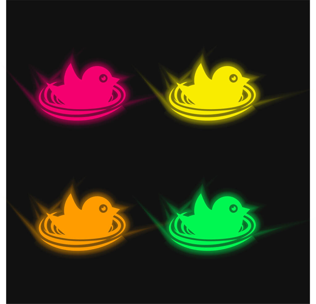 Bird In Nest four color glowing neon vector icon