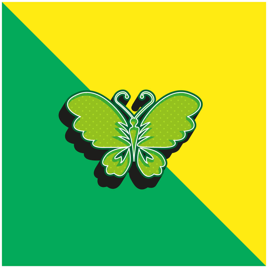 Black Butterfly Top View With Opened Wings Green and yellow modern 3d vector icon logo