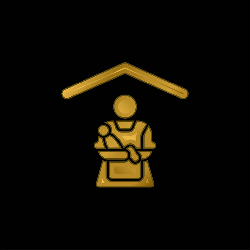 Babysitting gold plated metalic icon or logo vector
