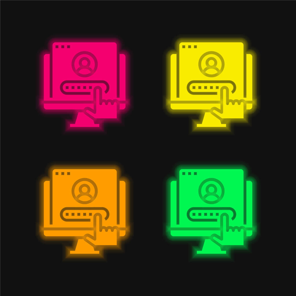 Account four color glowing neon vector icon