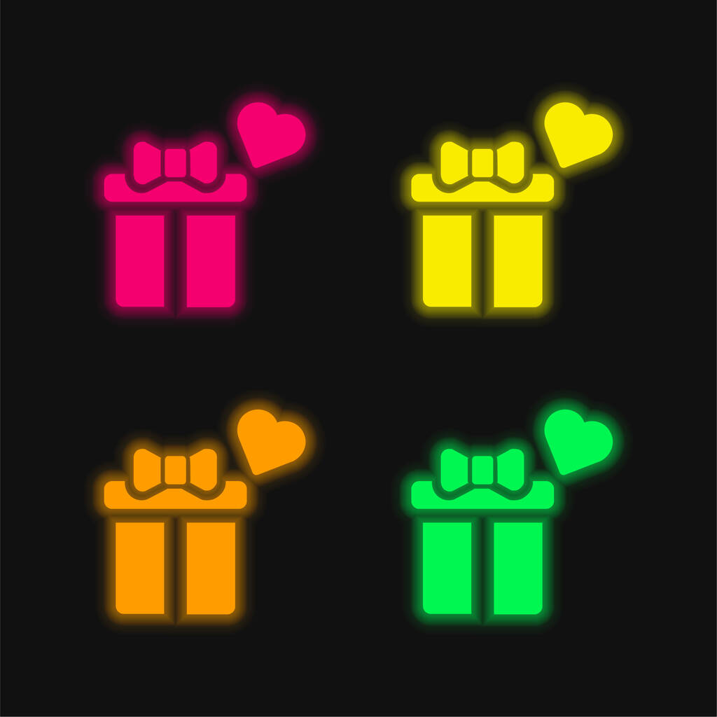 Box four color glowing neon vector icon