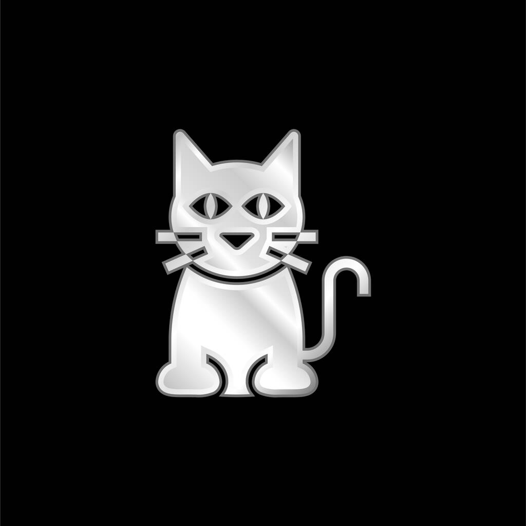 Black Cat silver plated metallic icon