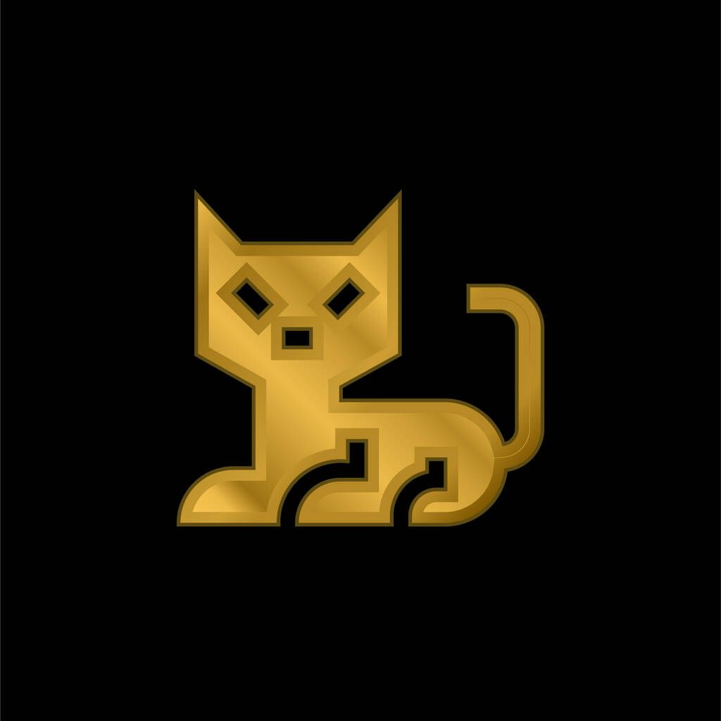 Black Cat gold plated metalic icon or logo vector