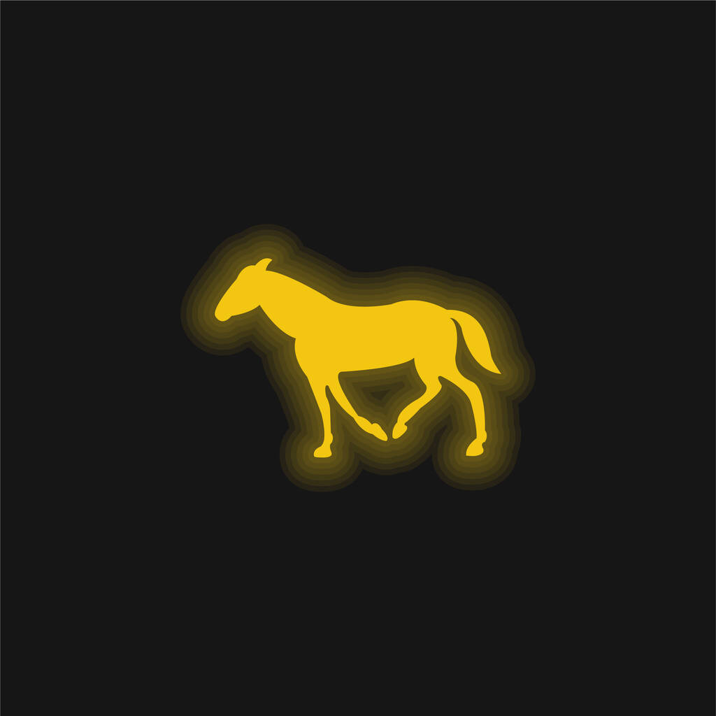 Black Walking Horse With Tail Down yellow glowing neon icon