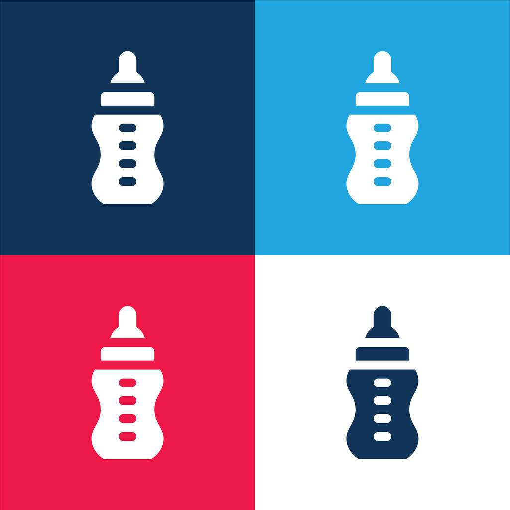 Baby Bottle blue and red four color minimal icon set