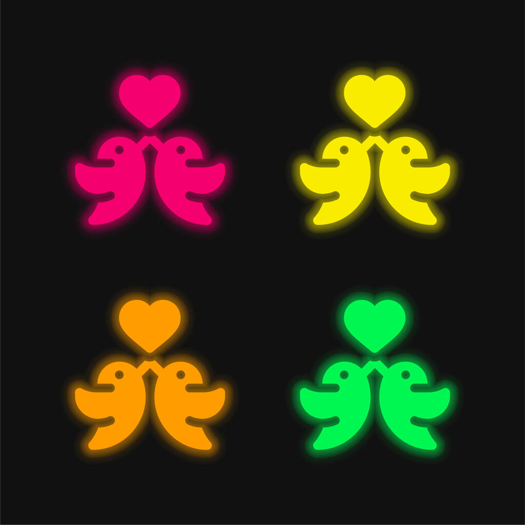 Birds four color glowing neon vector icon