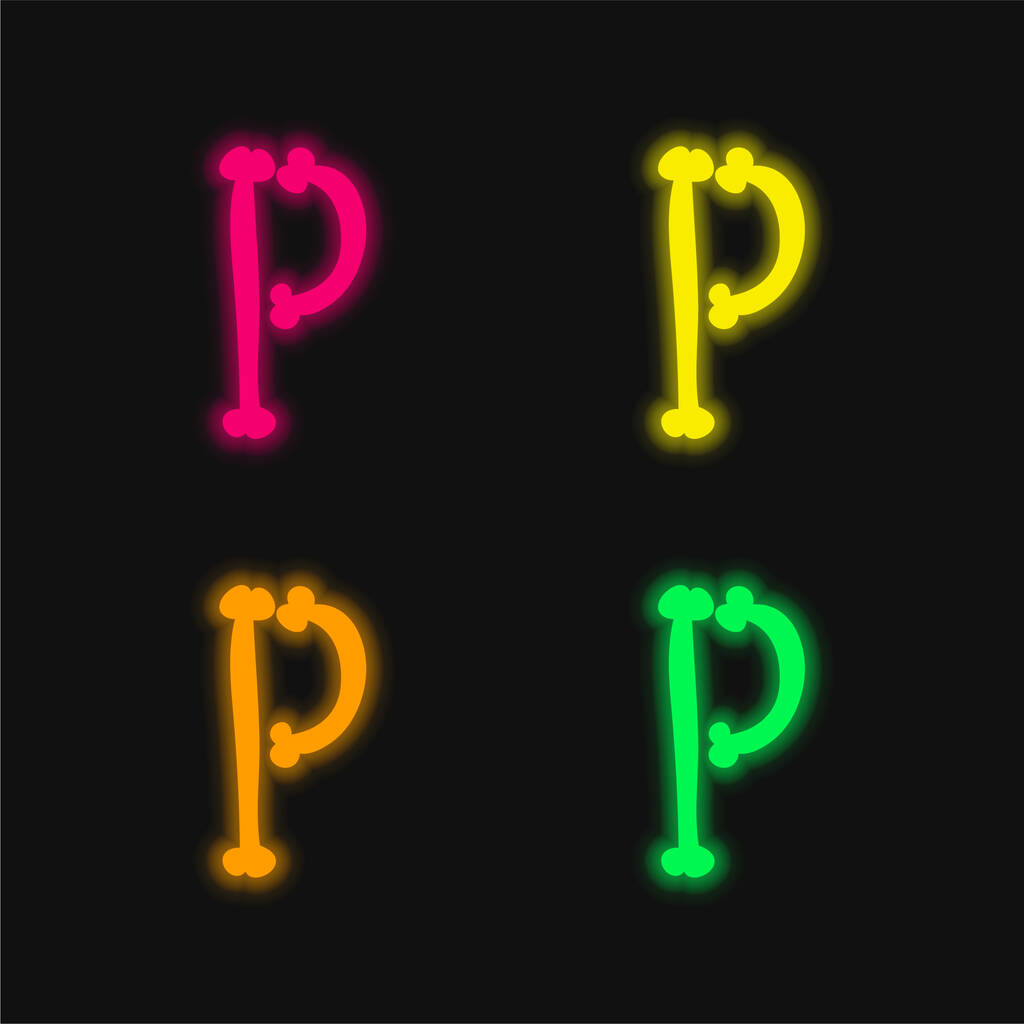 Bones Halloween Typography Filled Shape Of Letter P four color glowing neon vector icon