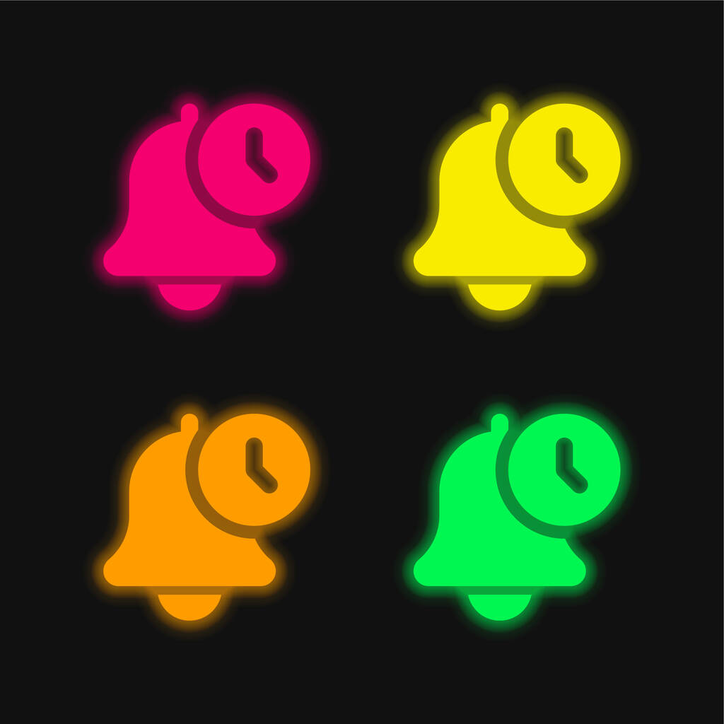Alarm four color glowing neon vector icon