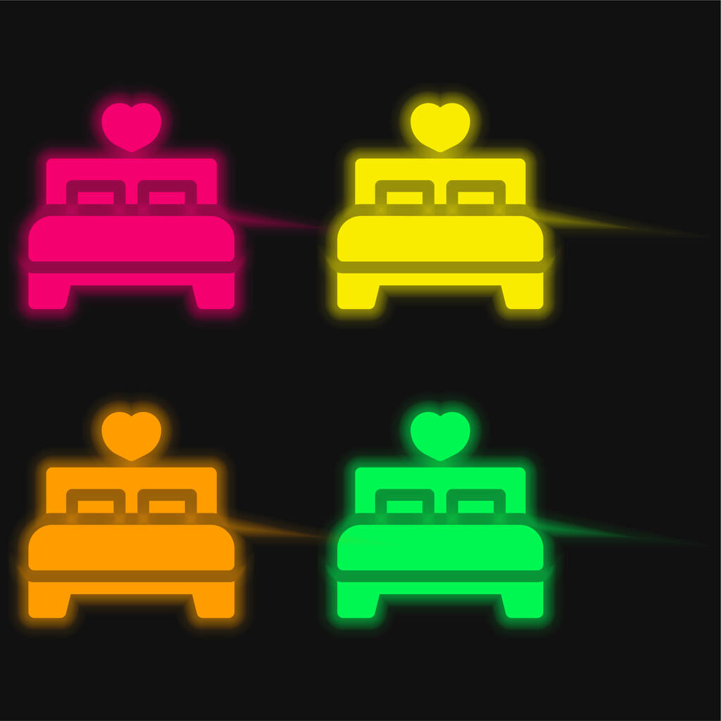Bed four color glowing neon vector icon